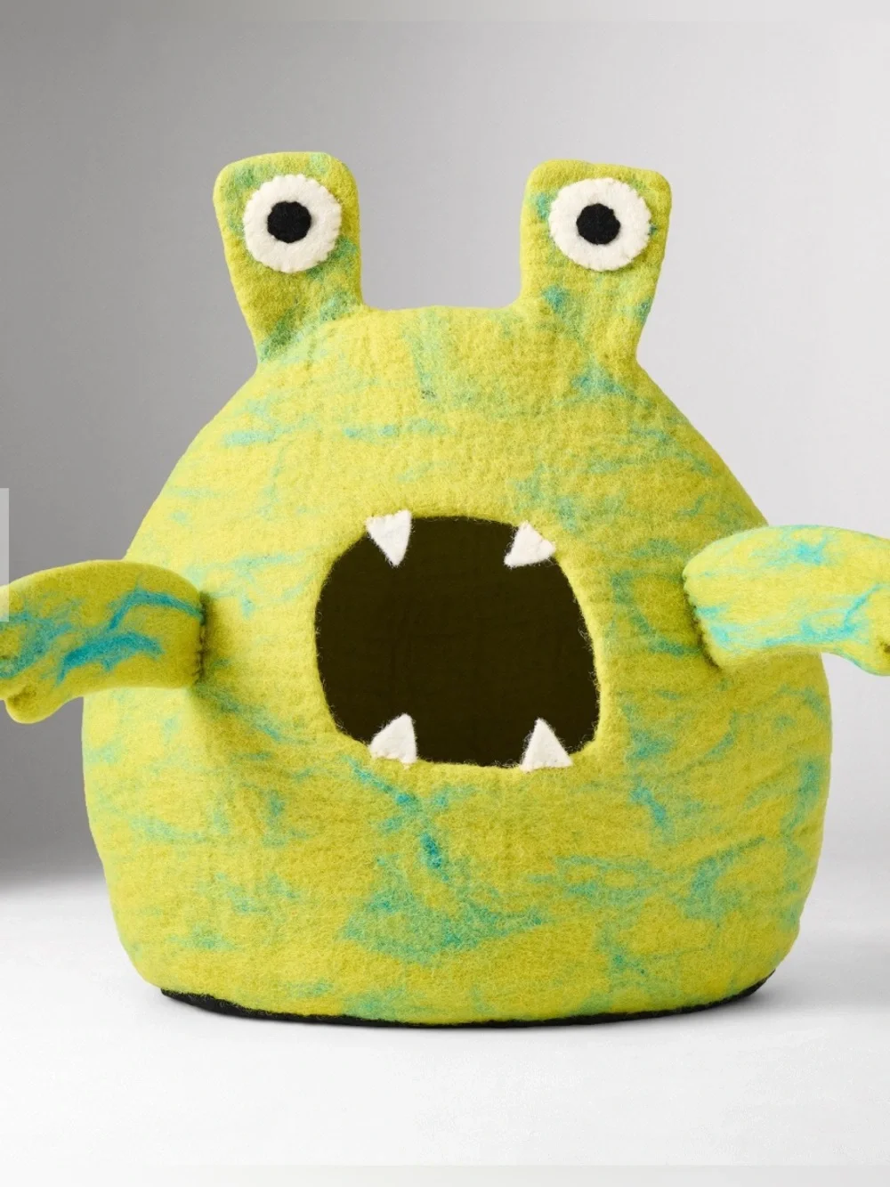 West Elm Halloween Felt Monster Candy Bowl Shades of Green with Blue Spots NWT